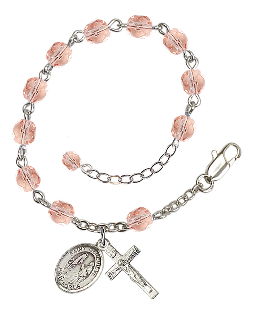 St. Genevieve Pink October Rosary Bracelet 6mm