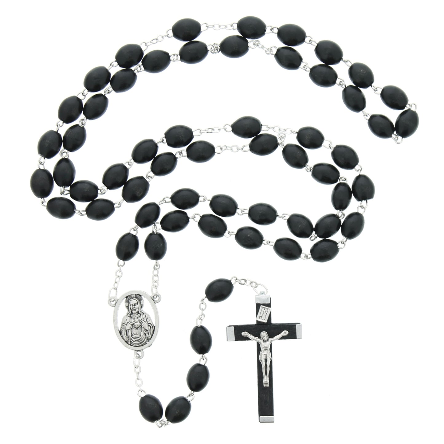 Sacred Heart Black Wood Rosary, 6x8MM