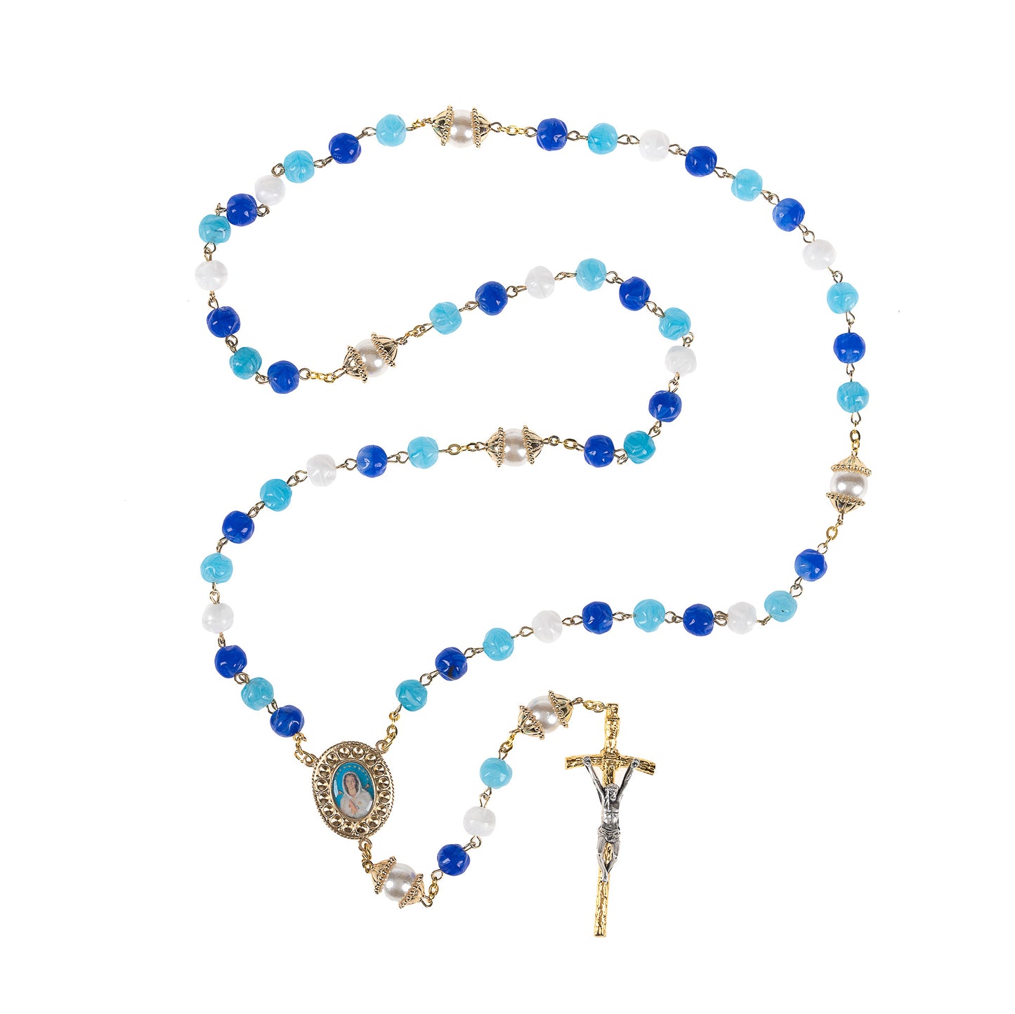 Rosa Mystica Heavenly Blue & Pearl Rosary