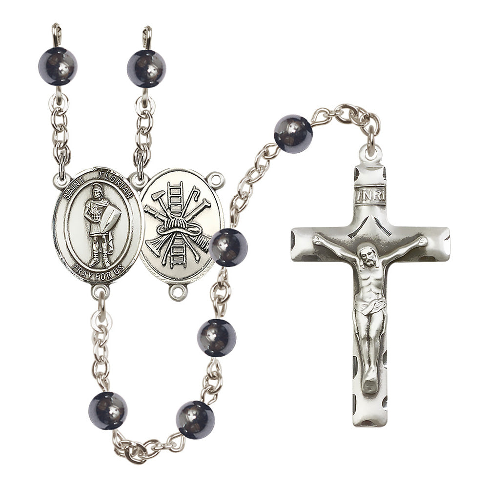 Silver Plated St. Florian Hematite Rosary