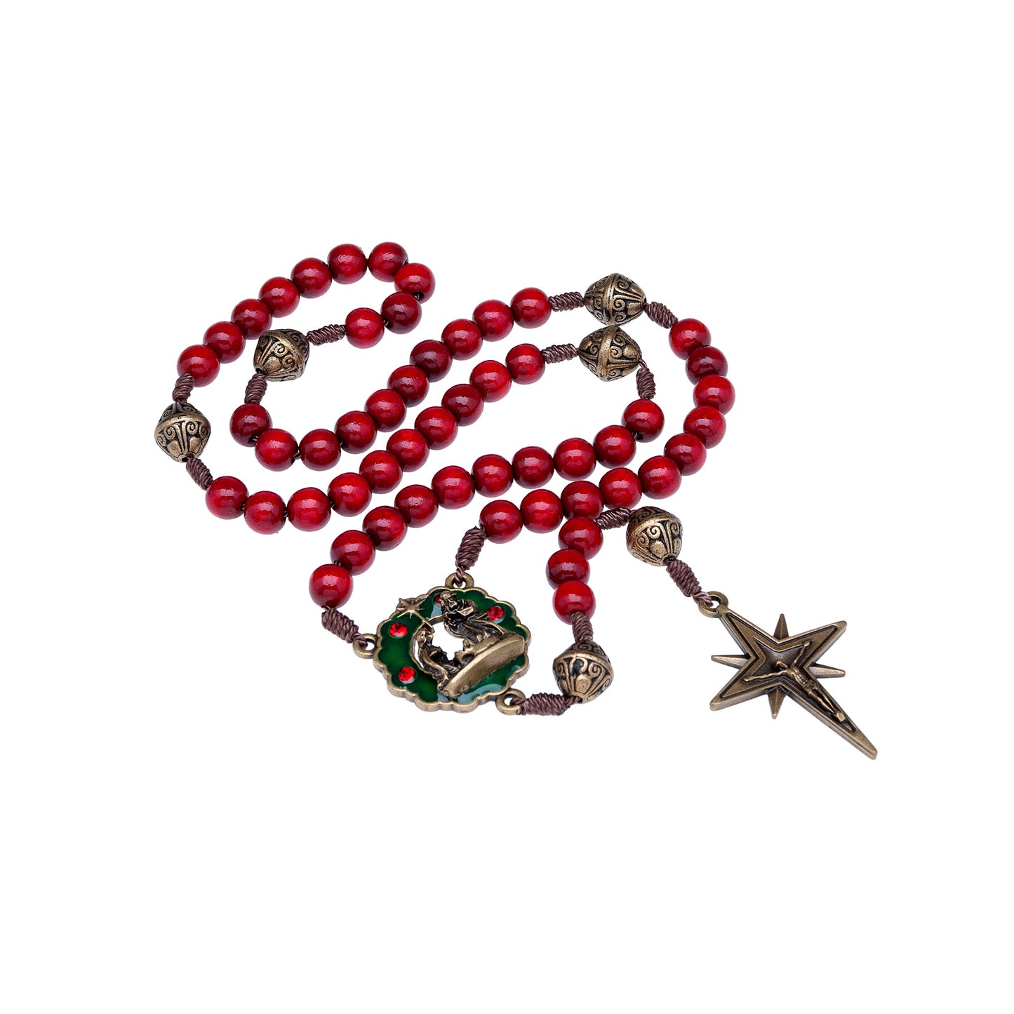 Wooden Wreath and Star Christmas Rosary
