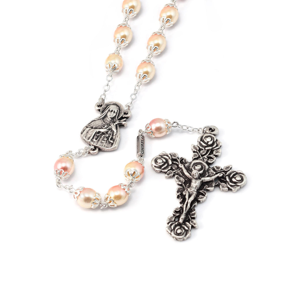 Ghirelli Blush Pearl & Silver St. Therese of Lisieux Rosary