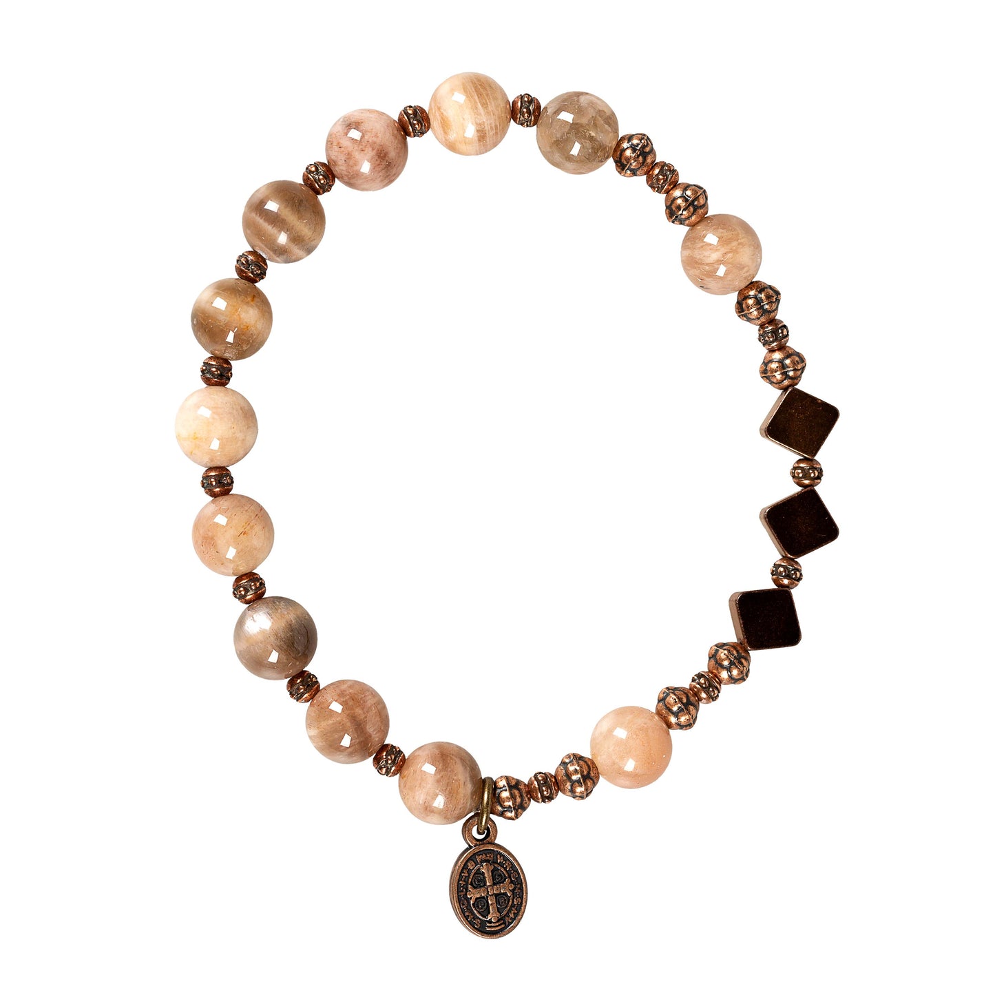 Moonstone & Copper St. Benedict Rosary Bracelet