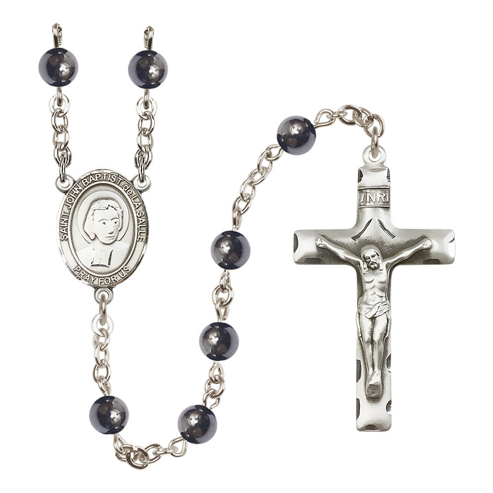 Silver Plated St. John the Baptist de la Salle Hematite Rosary