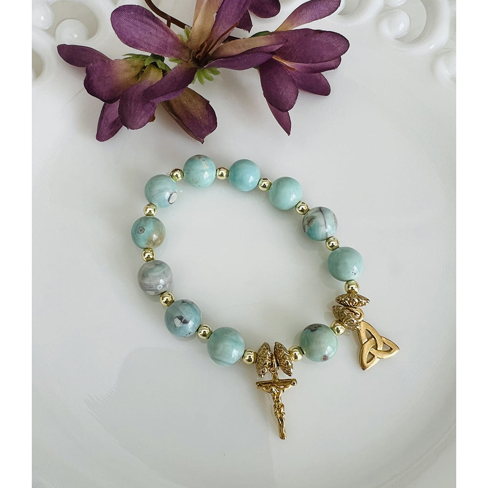 Trinity Knot Turquoise Agate Rosary Bracelet