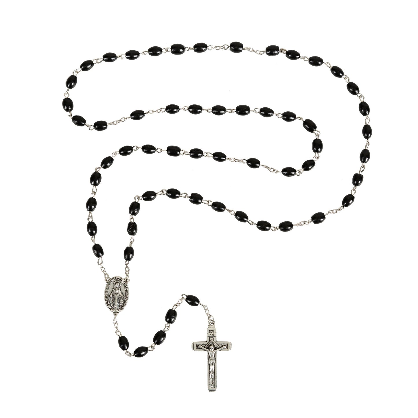 Black Wood Miraculous Medal Rosary