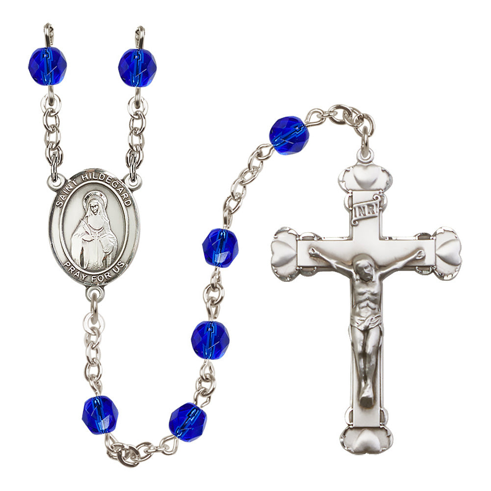 Silver Plated St. Hildegard Sapphire Crystal Rosary