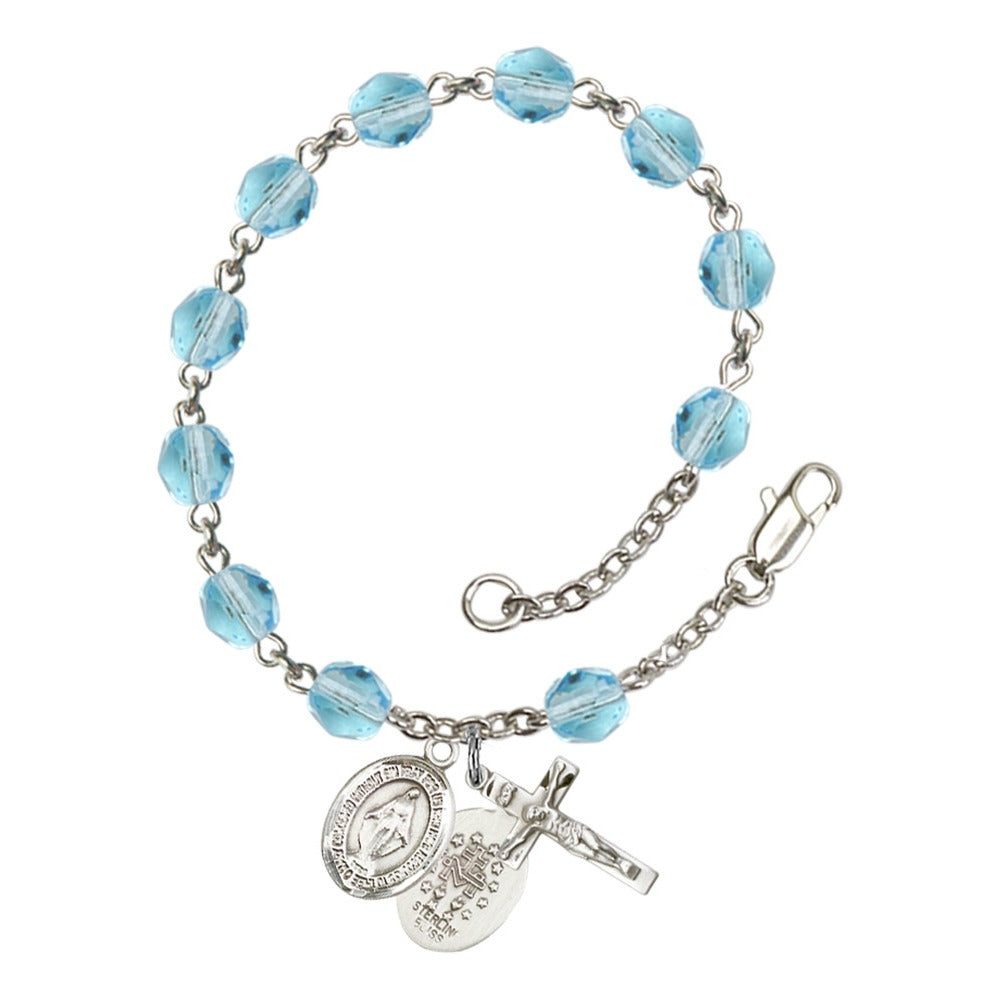 Bliss Miraculous Aqua Blue March Rosary Bracelet 6mm