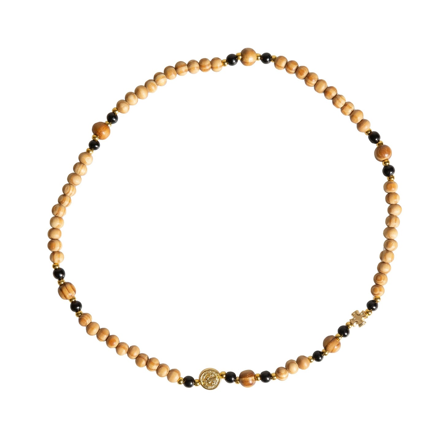 St. Benedict Rosary Stretch Necklace/Bracelet with Gold Medal