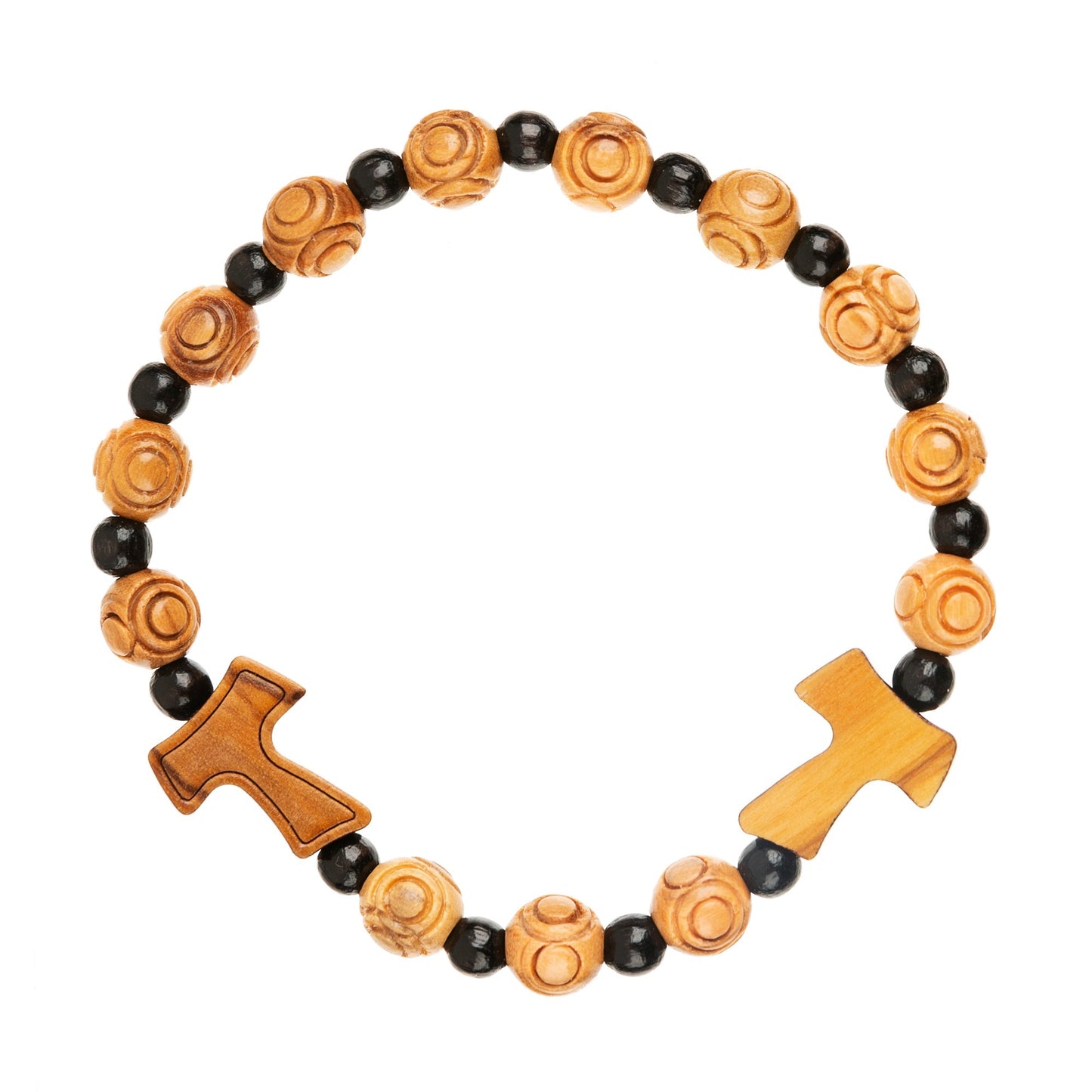 Tau Olive Wood Bead Rosary Bracelet
