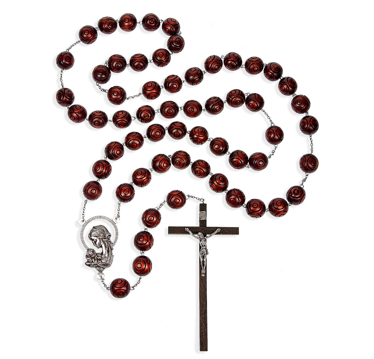 Rose Shaped Wood Bead Wall Rosary