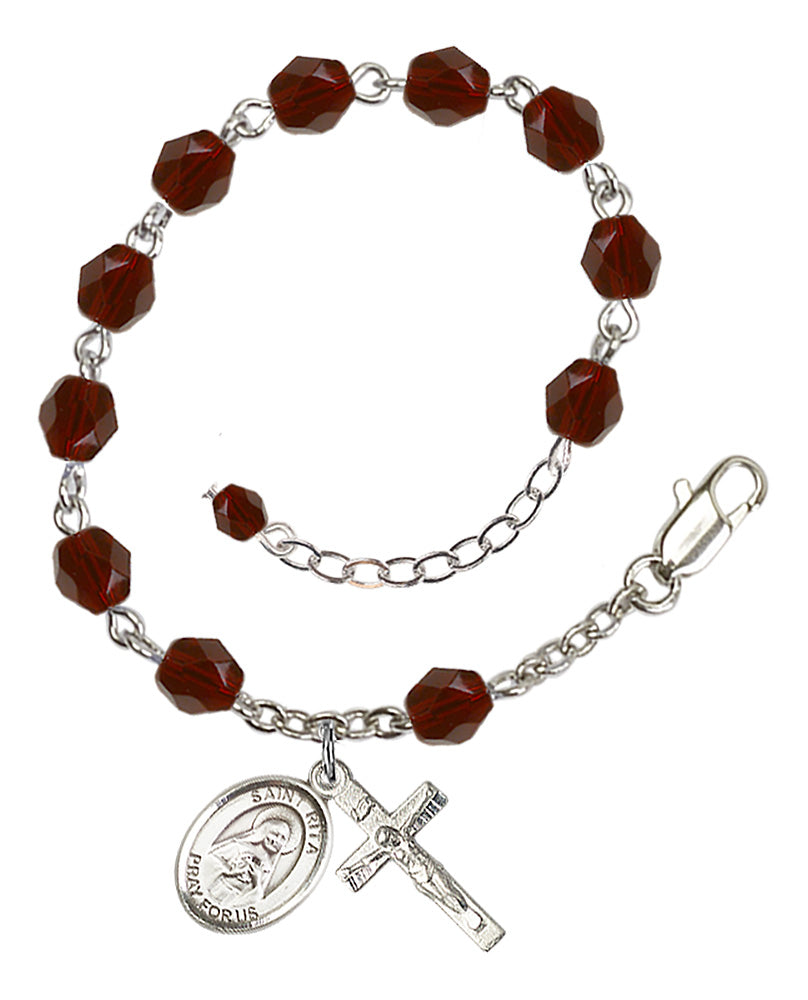 St. Rita Of Cascia Red January Rosary Bracelet 6mm