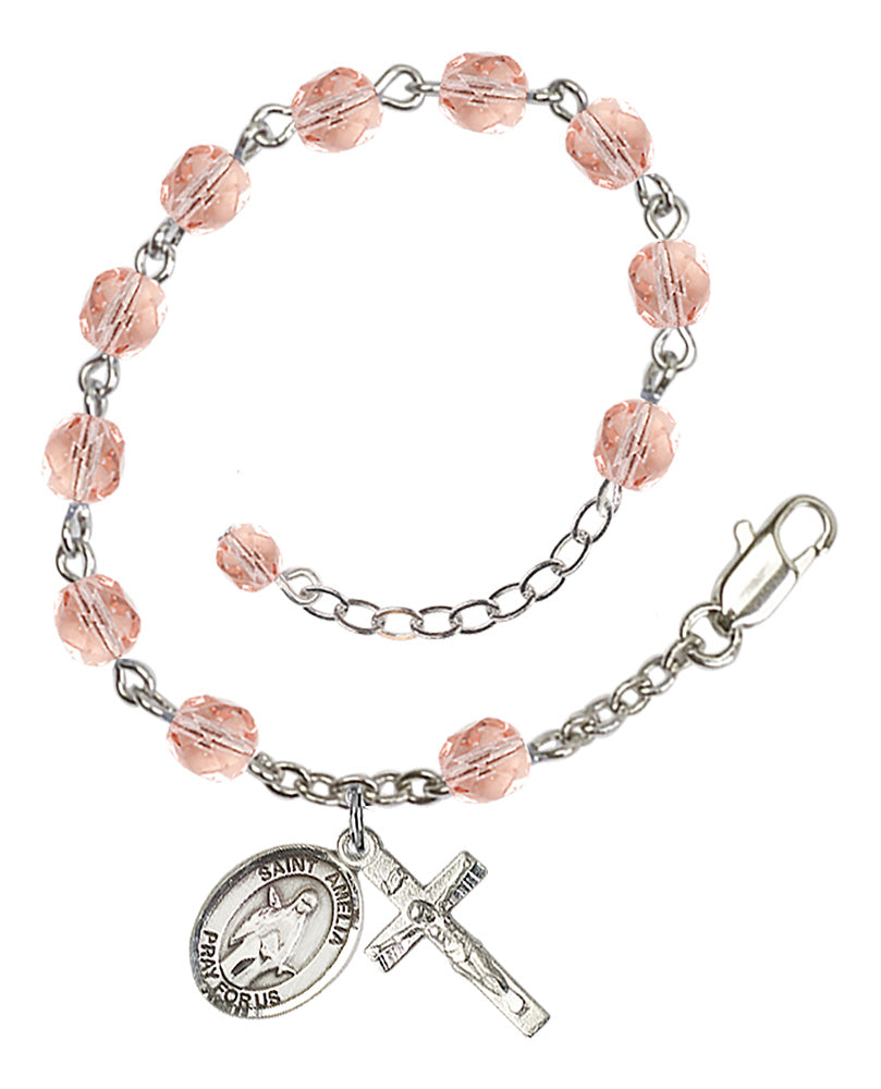 St. Amelia Pink October Rosary Bracelet 6mm