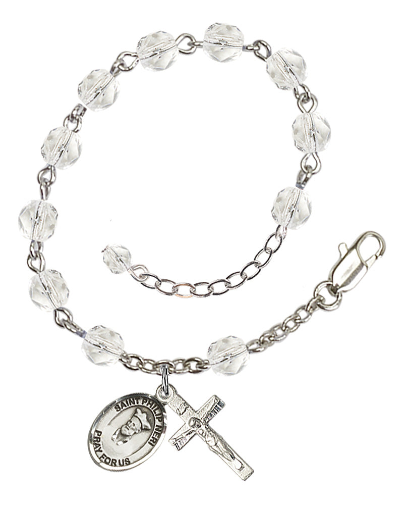 St. Philip Neri Crystal April Rosary Bracelet 6mm