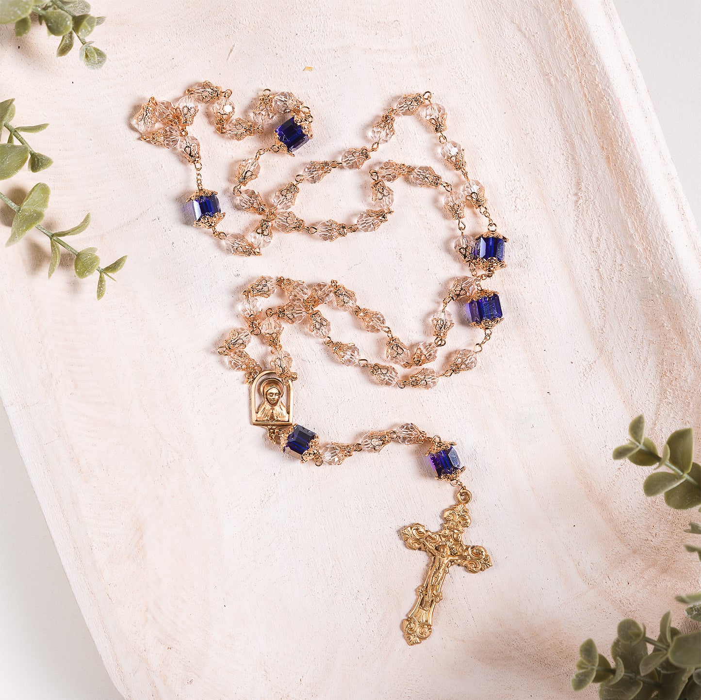 Queenship of Mary Crystal & Blue Rosary