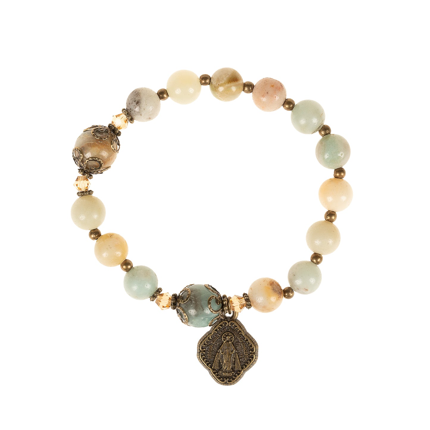 Antique Bronze & Amazonite Rosary Bracelet