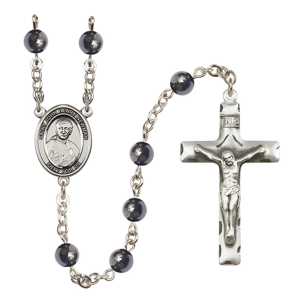 Silver Plated St. John Henry Newman Hematite Rosary