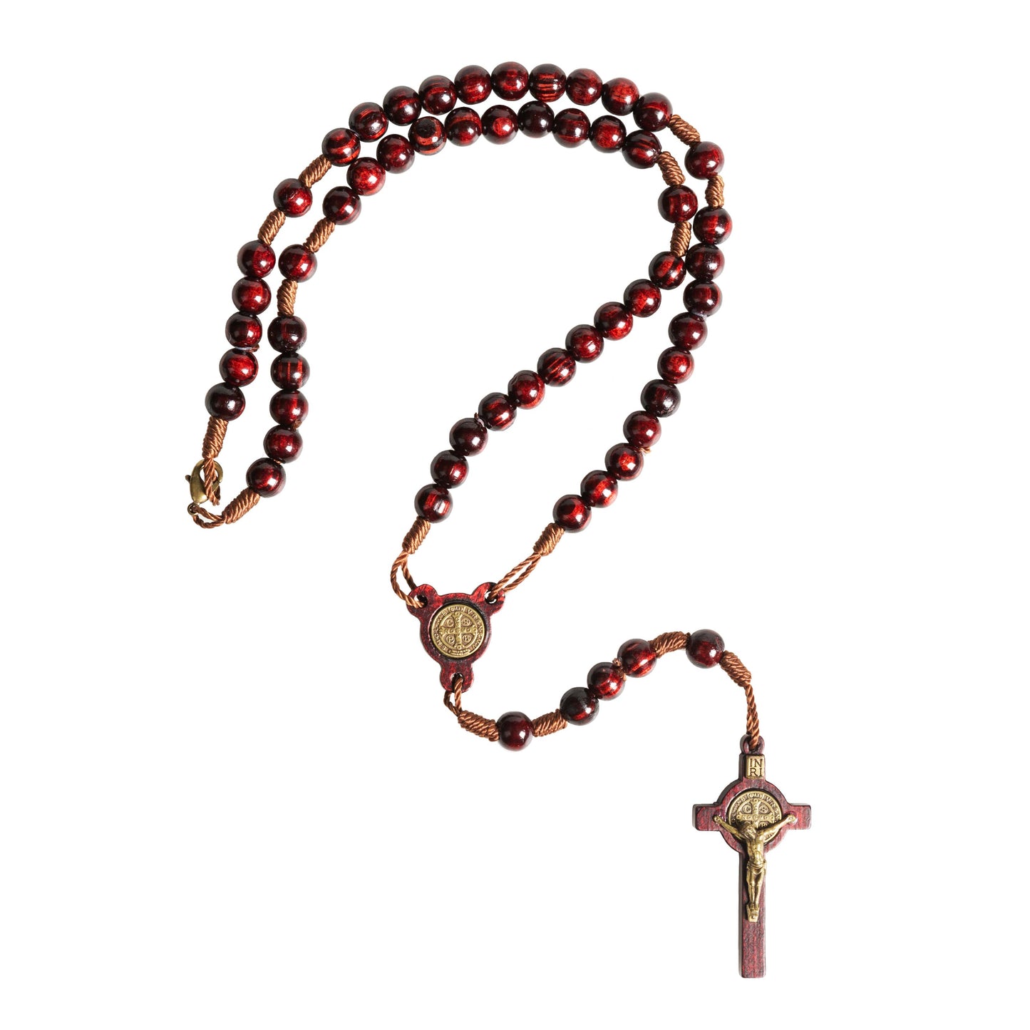 St. Benedict Walnut Finish Wood Rosary
