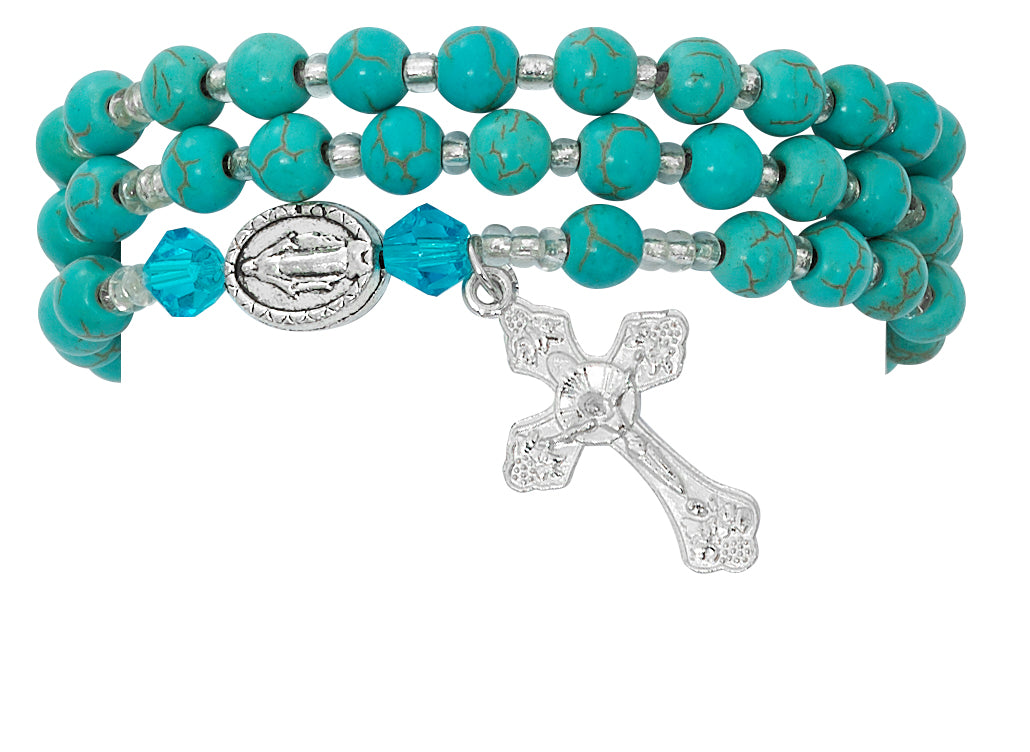 Turquoise Color Jasper Rosary Wrap Bracelet