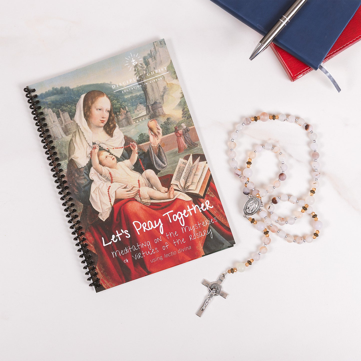 Education In Virtue & Miraculous Matte Agate Rosary (2 Gift Set)