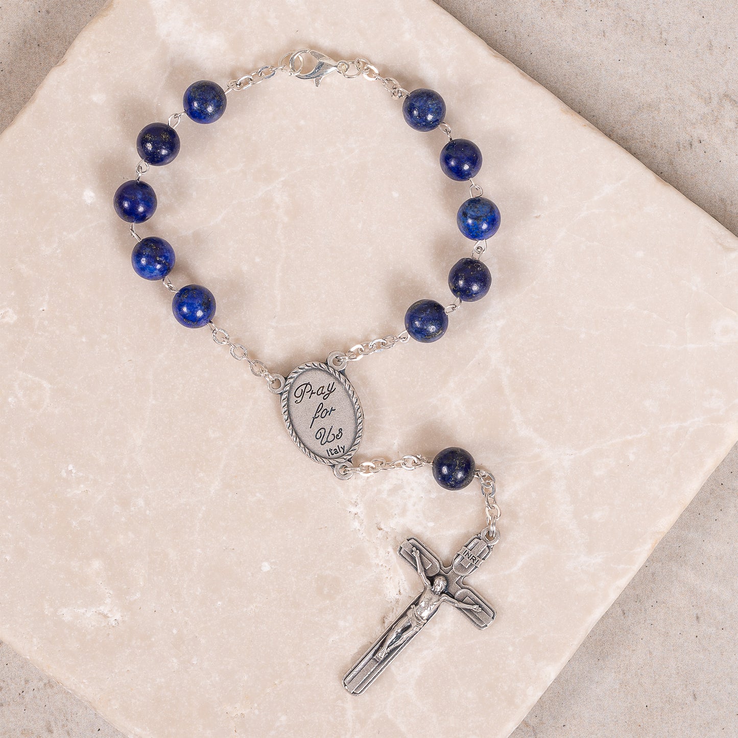 Blue Lapis Gemstone St. Michael Auto Rosary