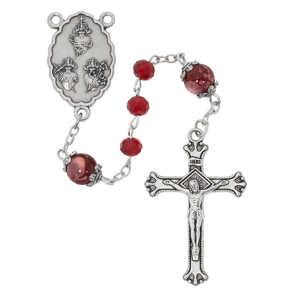 Ruby Red Three Hearts Rosary