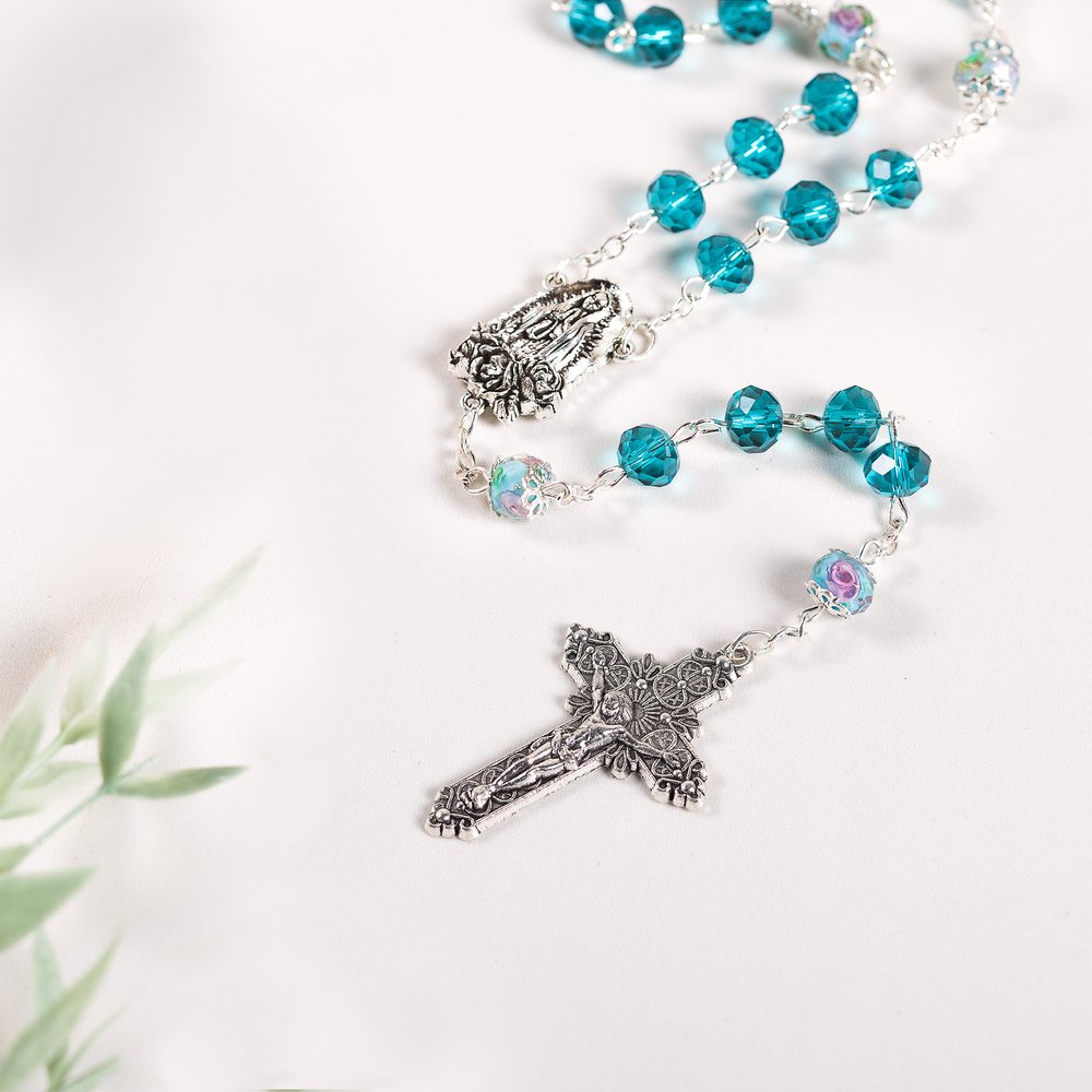Blue Floral Our Lady of Guadalupe Chaplet