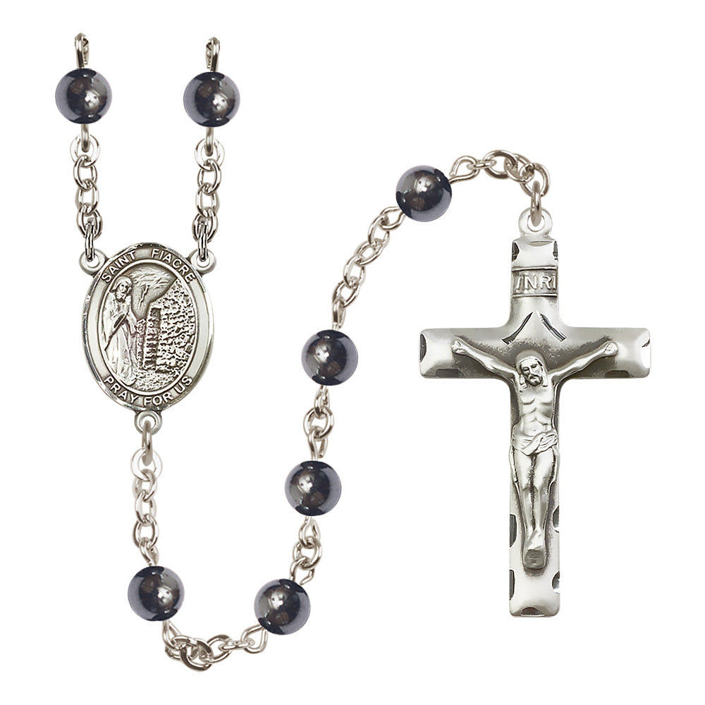 Silver Plated St. Fiacre Hematite Rosary