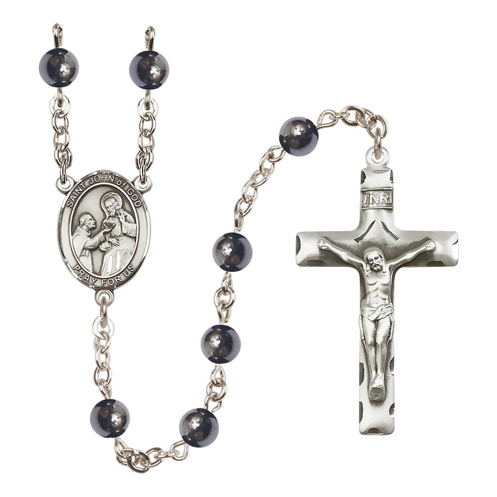 Silver Plated St. John of God Hematite Rosary