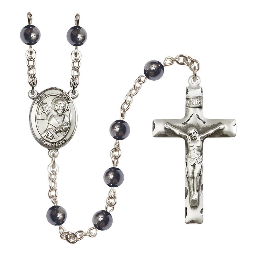 Silver Plated St. Mark Hematite Rosary