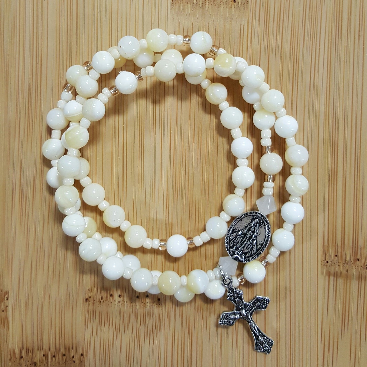 White Jasper Style Rosary Wrap Bracelet