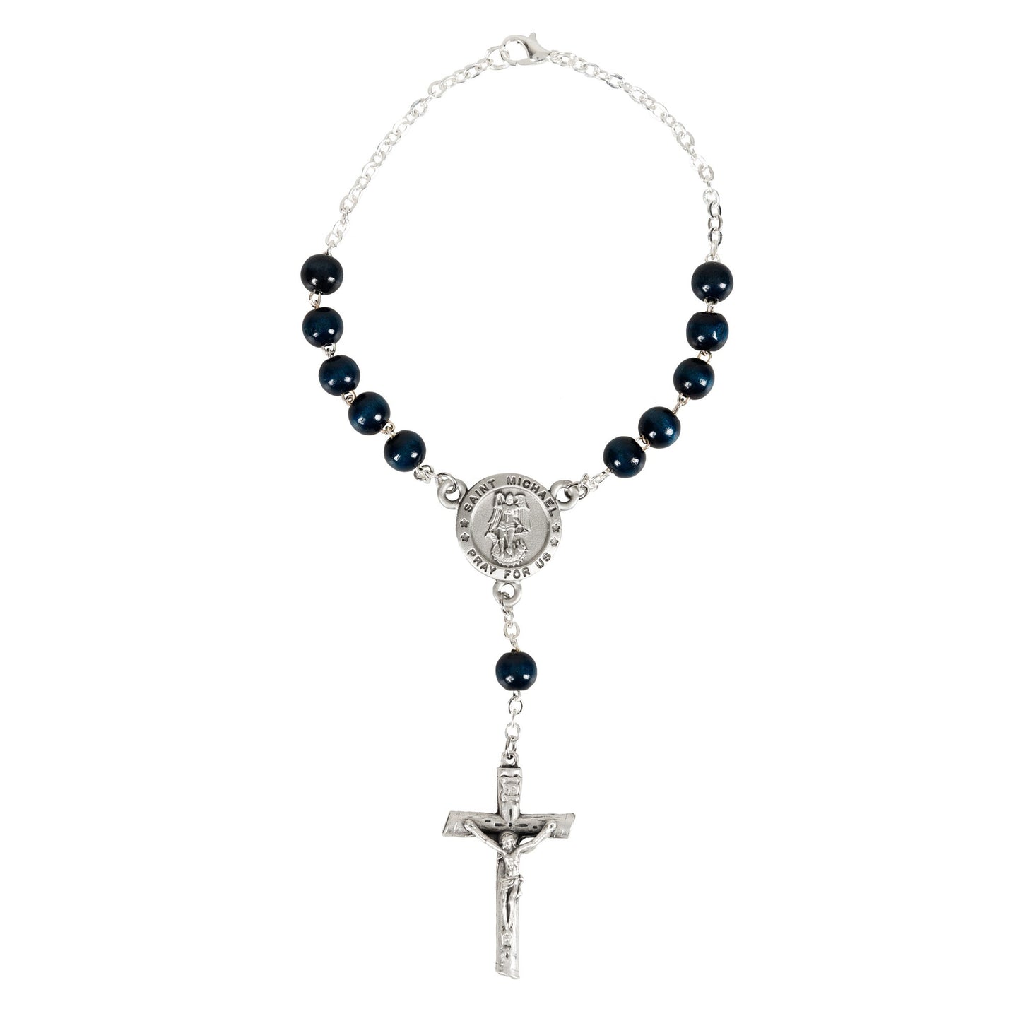 St. Michael Blue Wood Auto Rosary
