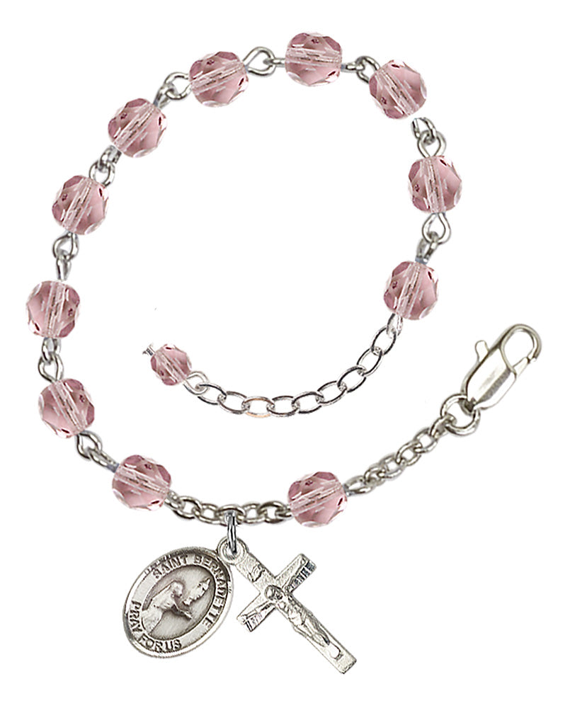 St. Bernadette 6mm light purple June Rosary Bracelet