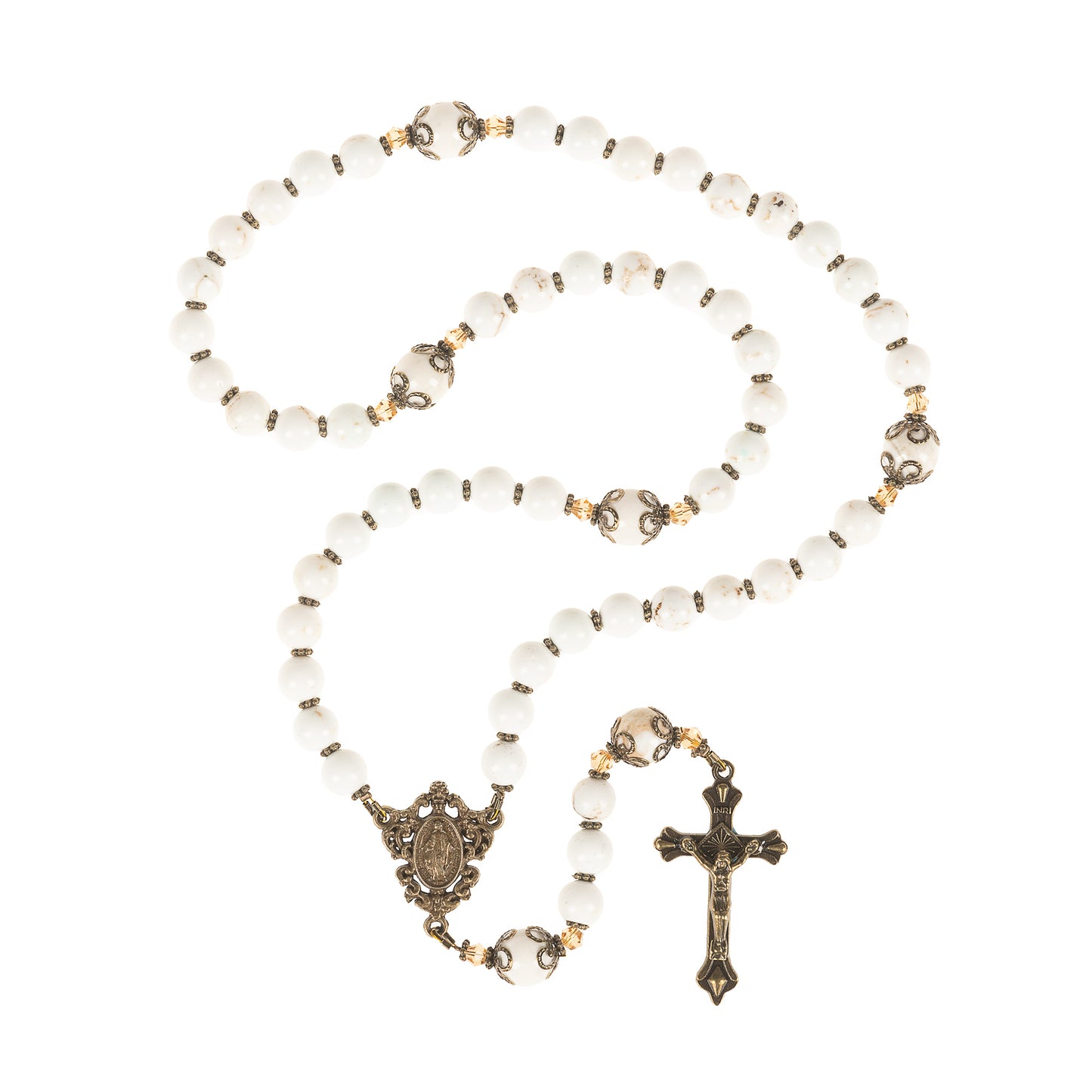Miraculous Medal White Turquoise Gemstone Rosary