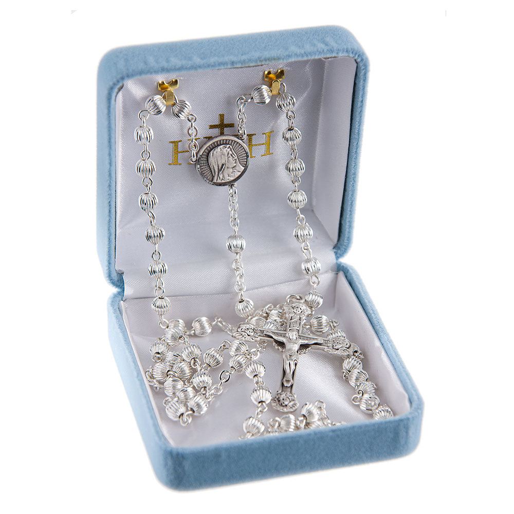 Sterling Silver Rosary with Laser Cut Crucifix