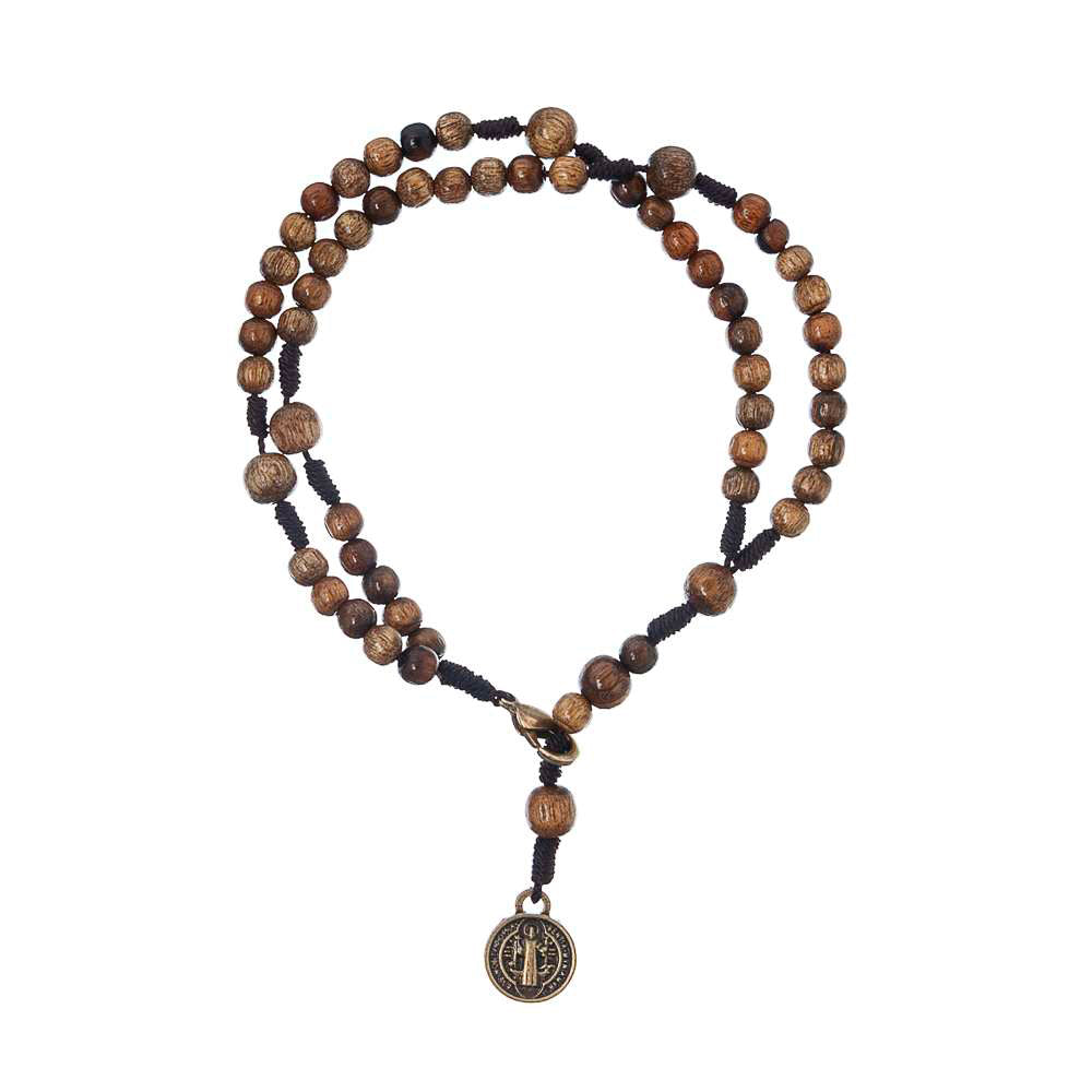 Antique Gold St. Benedict 5 Decade Rosary Bracelet