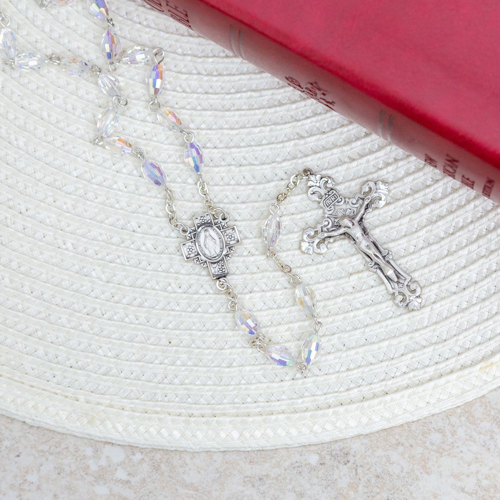 Swarovski Clear Oval Crystal and Sterling Silver Rosary