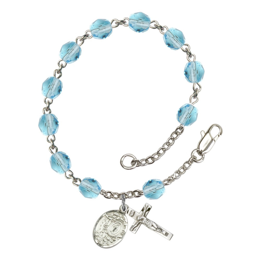 Miraculous Aqua Blue March Rosary Bracelet 6mm