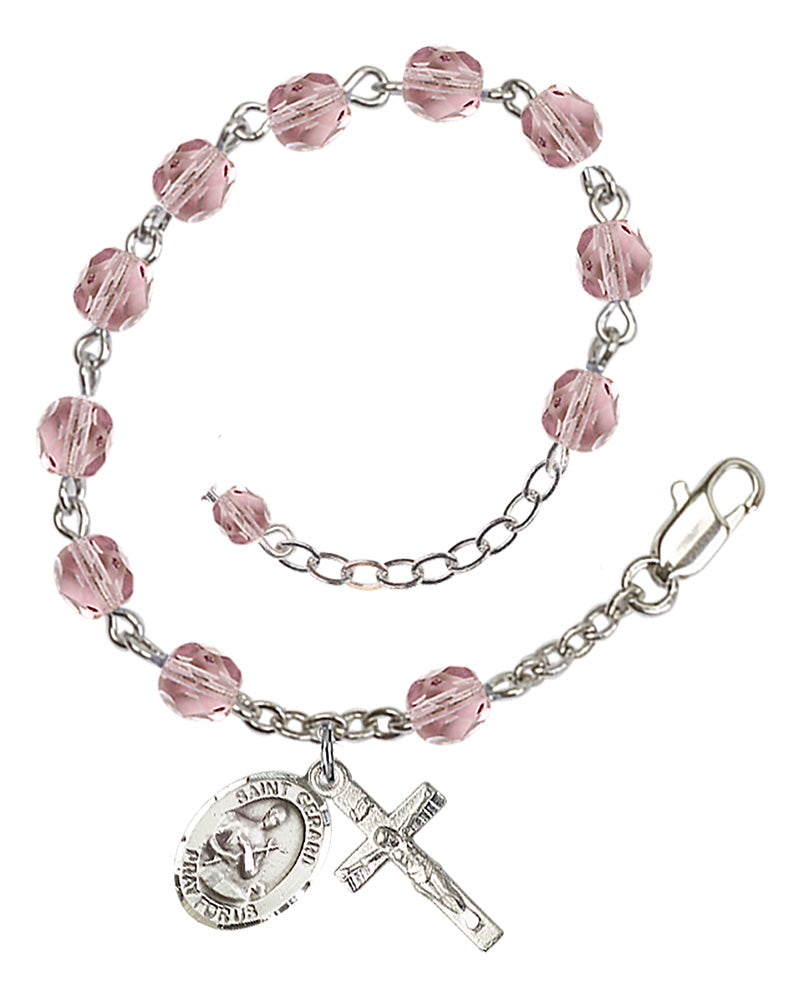 St. Gerard Majella 6mm light purple June Rosary Bracelet