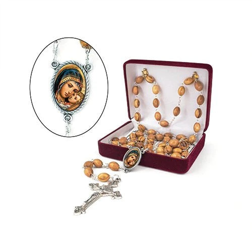 Holy Land Madonna & Child Olive Wood Rosary