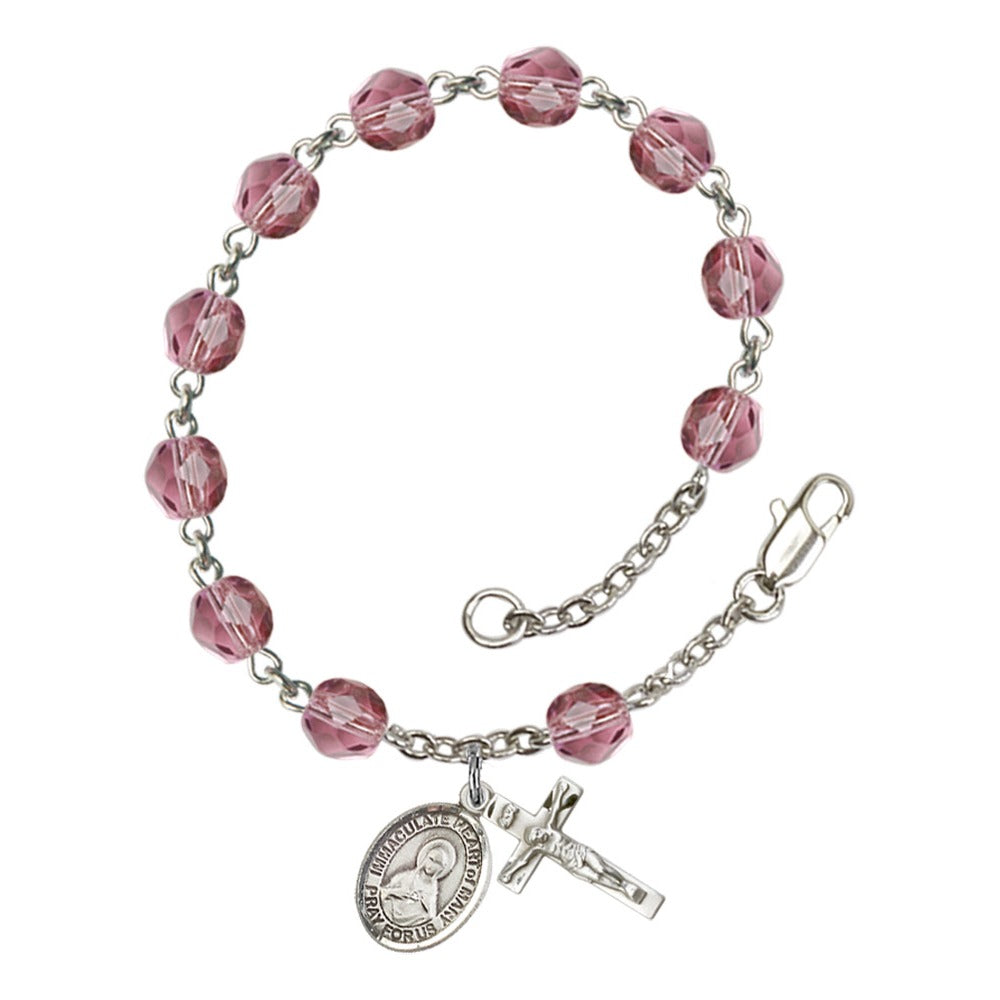 Immaculate Heart Of Mary Purple February Rosary Bracelet 6mm