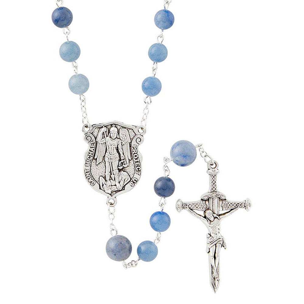 Blue Stone St. Michael Rosary with Sword Crucifix