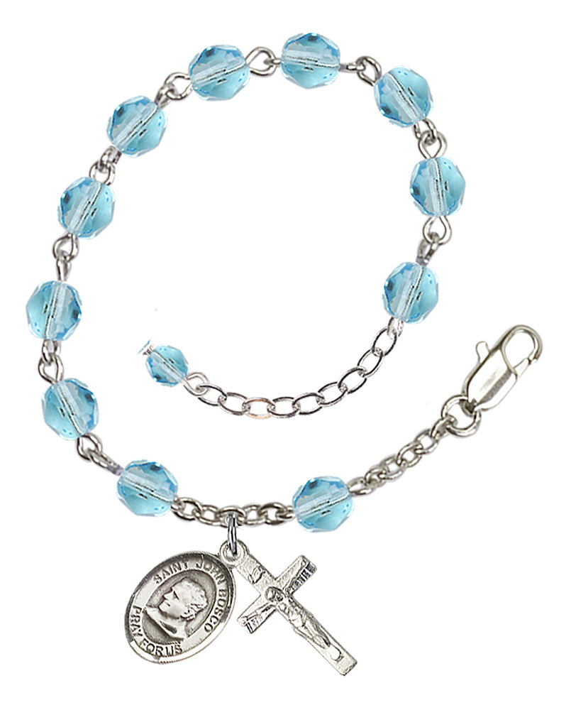 St. John Bosco Aqua Blue March Rosary Bracelet 6mm