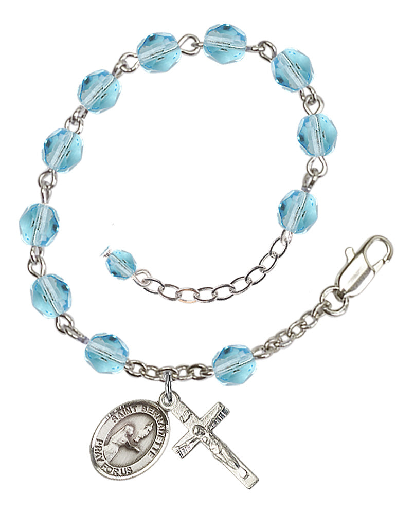 St. Bernadette Aqua Blue March Rosary Bracelet 6mm