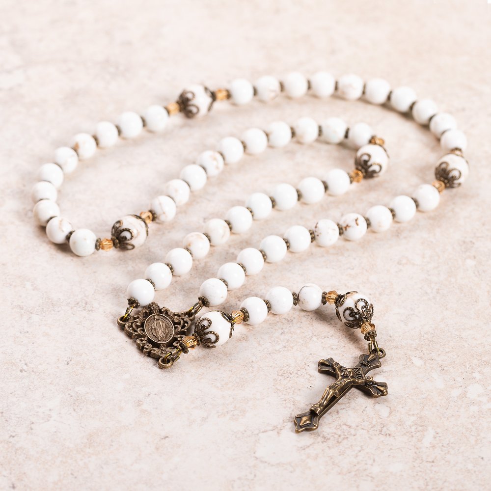 Queen of Peace White Turquoise Gemstone Rosary