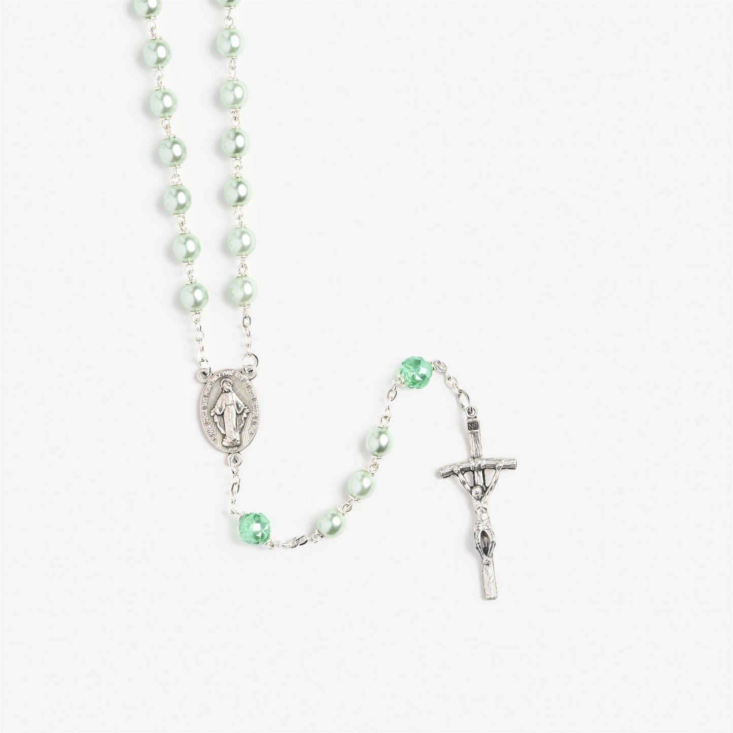 Sea Foam Pearl & Silver Miraculous Medal Rosary