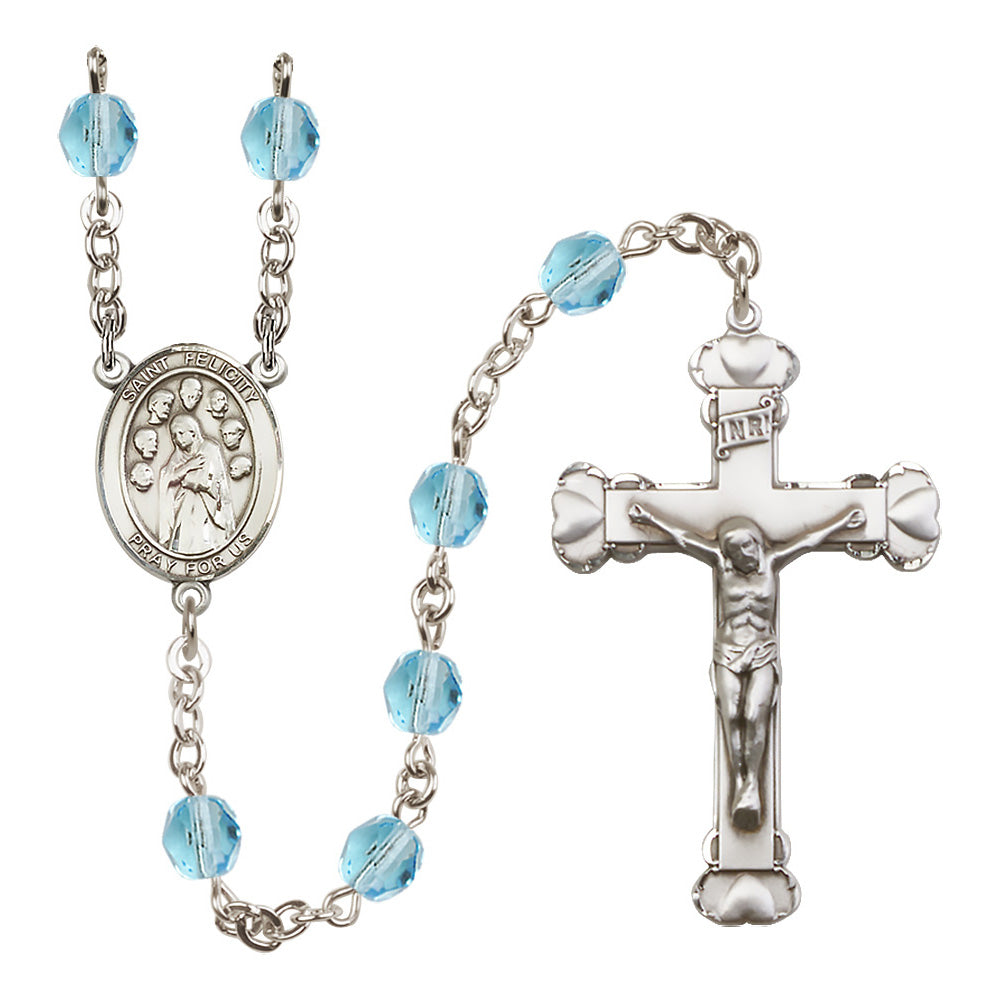 Silver Plated St. Felicity Aqua Crystal Rosary