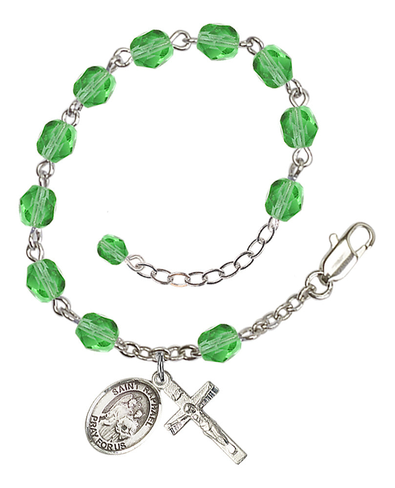 St. Raphael The Archangel Green August Rosary Bracelet 6mm