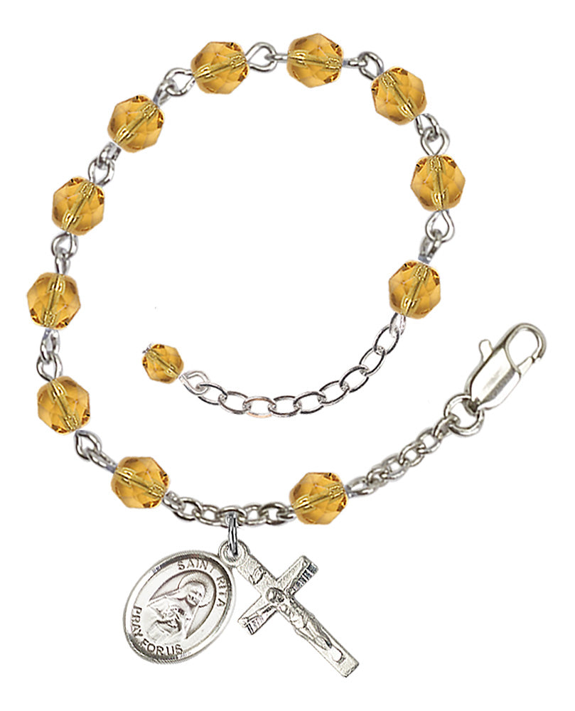 St. Rita Of Cascia Yellow November Rosary Bracelet 6mm