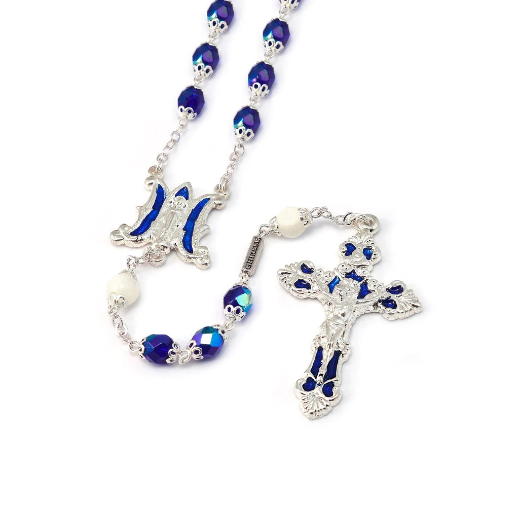 Annunciation Iridescent Blue Rosary